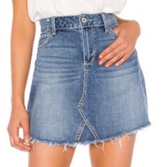 Paige Alethea Denim Curved Fray Hem Mini Skirt Size 30 (US 10) - Picture 4 of 8
